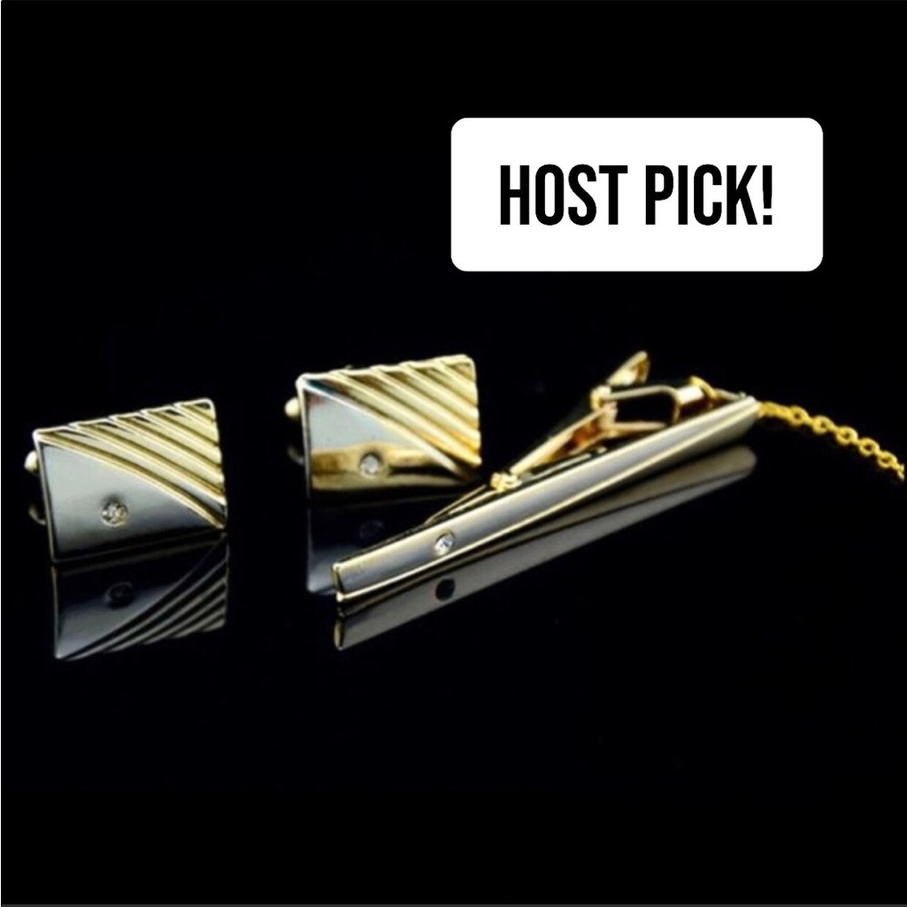 Tie Clip and Cufflinks Set with Crystal Accents